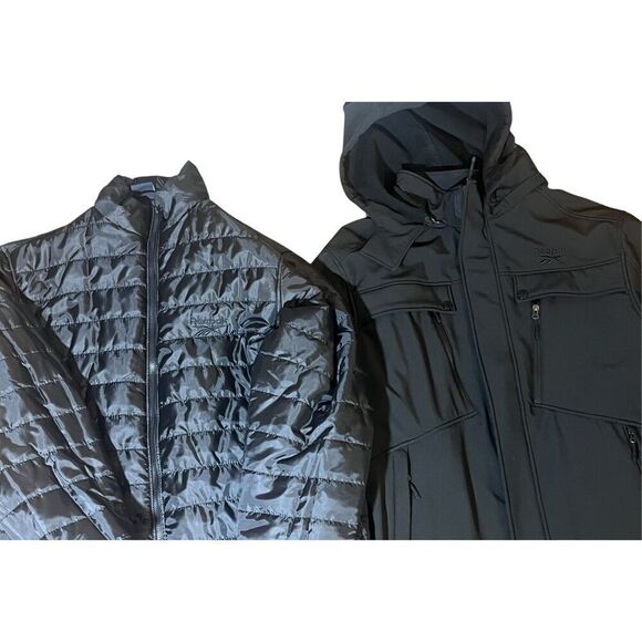 Reebok Men’s 1895 2 In 1 Jacket Black Removable Hood Puffer Inside Heavy Weight - Picture 3 of 7